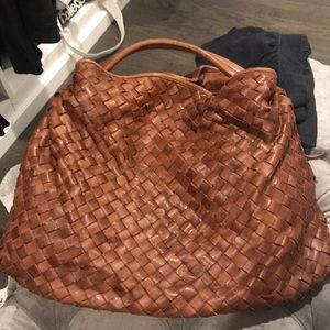 Brown leather weave handbag